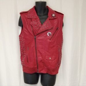 IRO-OCH Mens Red Biker Vest with Zip and PatcFaux Leathe/Some stain/New with tag